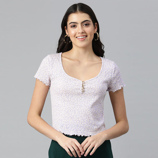 Purple Summer Print Casual Top