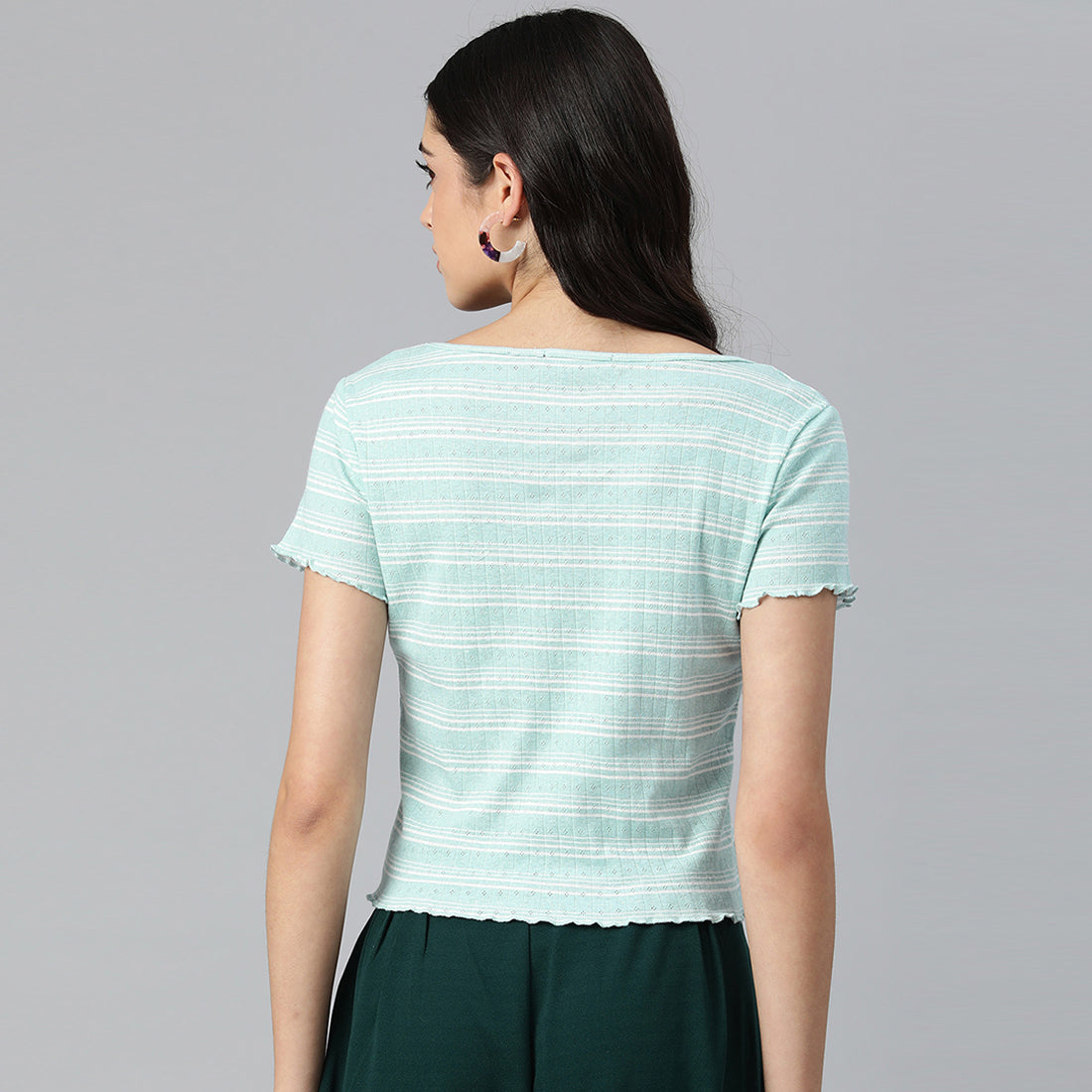 Aqua Blue Summer Print Casual Top