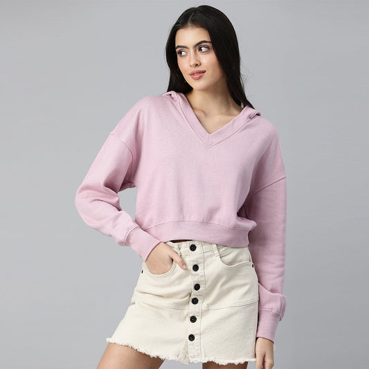 Pink Drop Shoulder Solid Hoodie