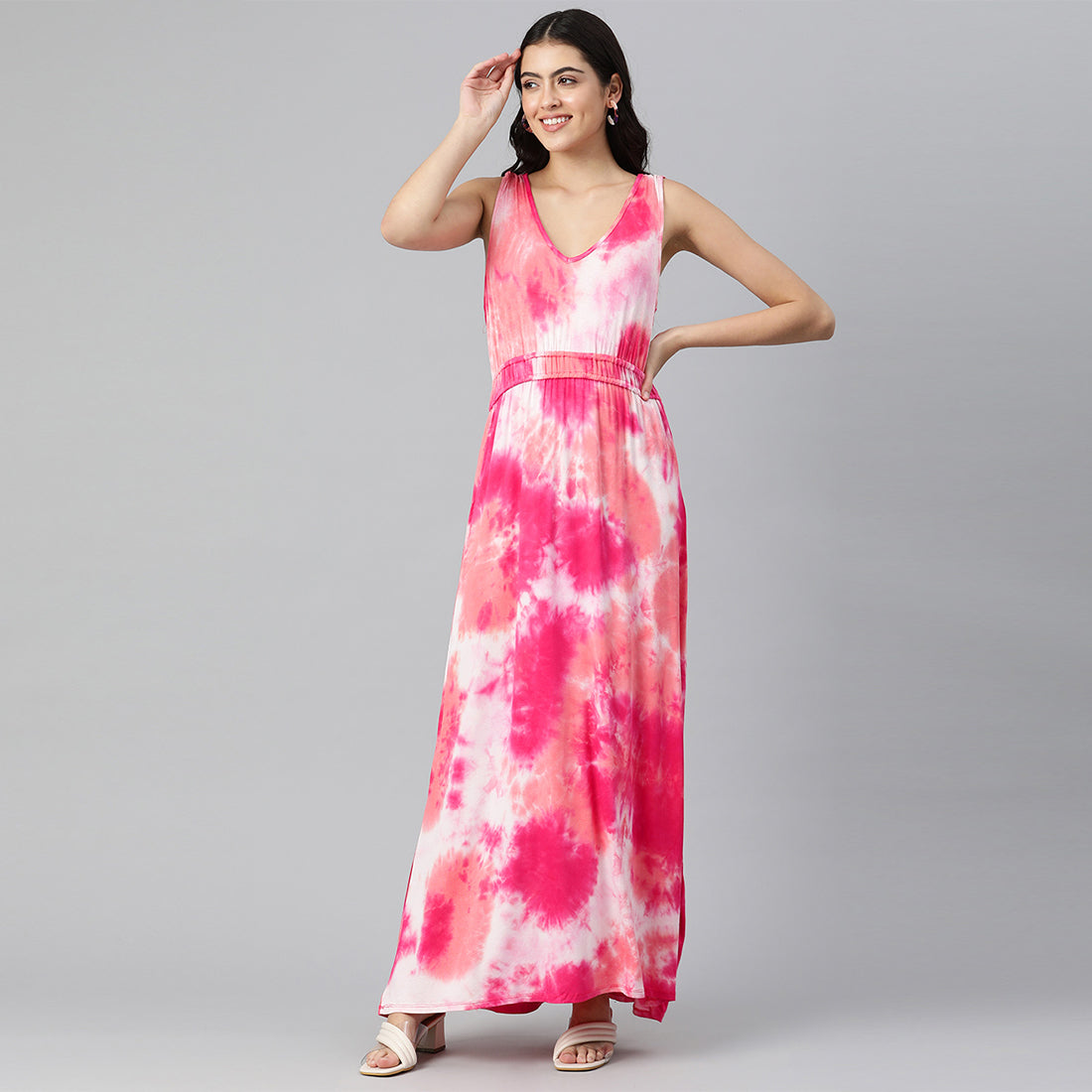 Tie Dye Summer Maxi Dress Fuchsia