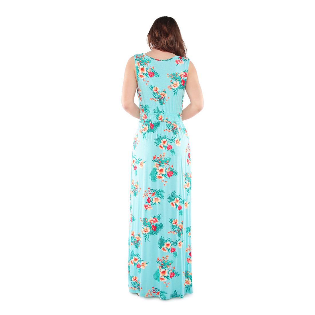 Floral Summer Maxi Dress in Aqua Blue
