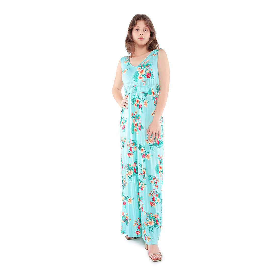 Floral Summer Maxi Dress in Aqua Blue