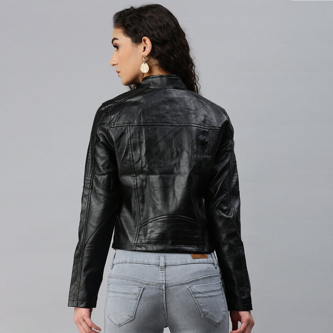 pu biker jacket#color_black