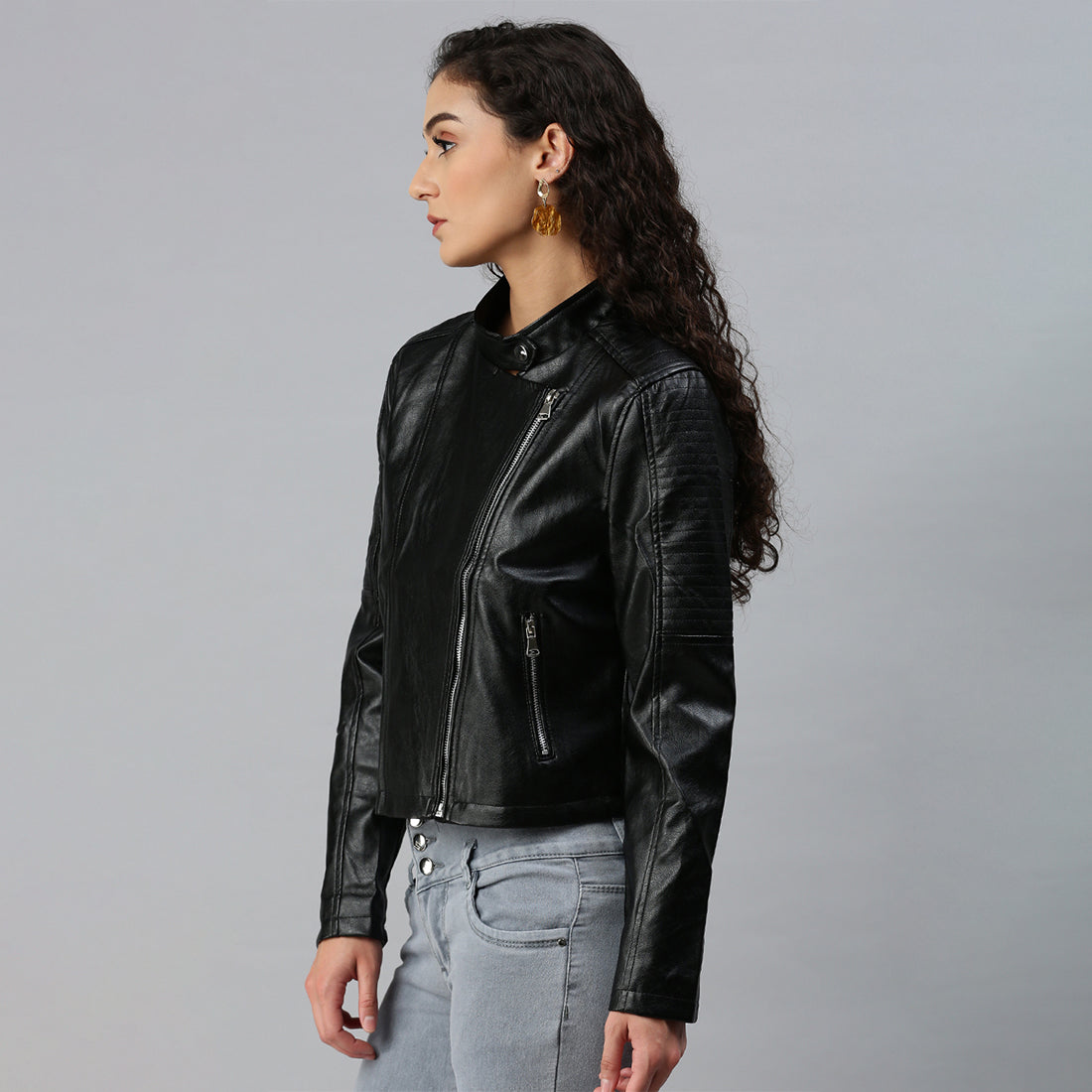 pu biker jacket#color_black