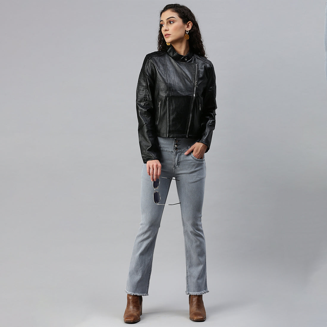 pu biker jacket#color_black