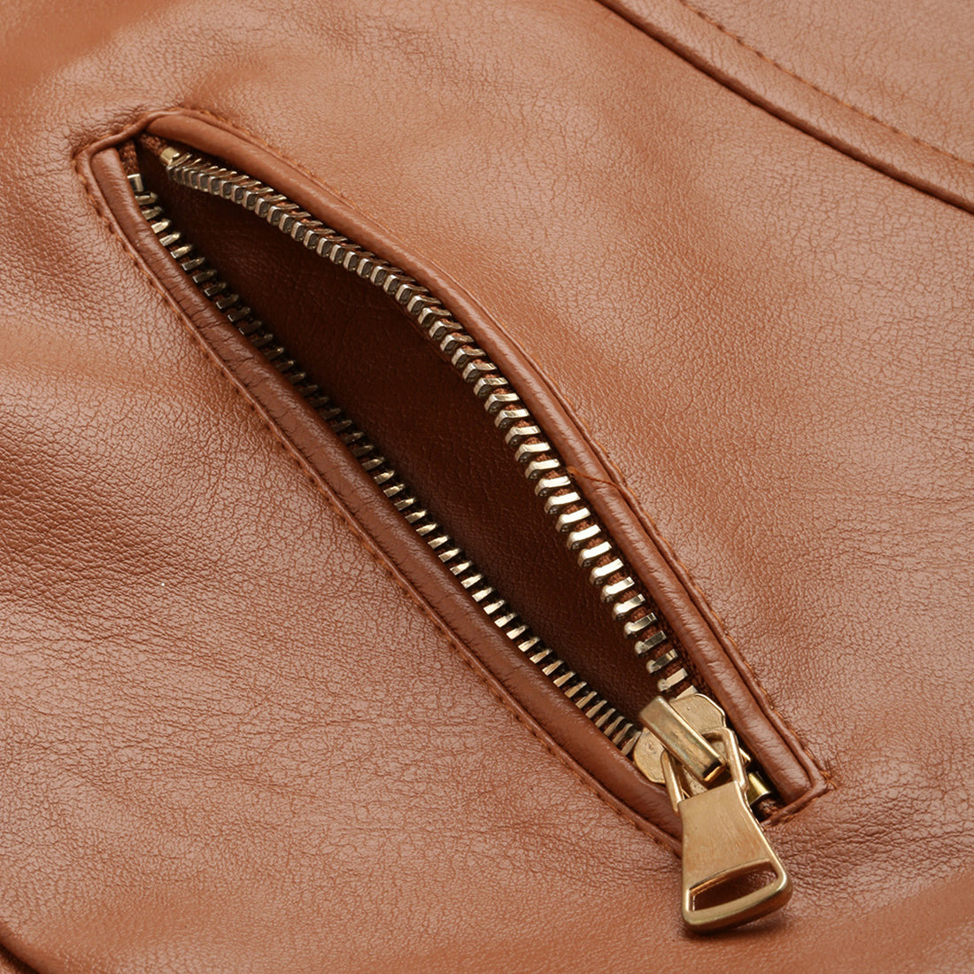 pu biker jacket#color_brown