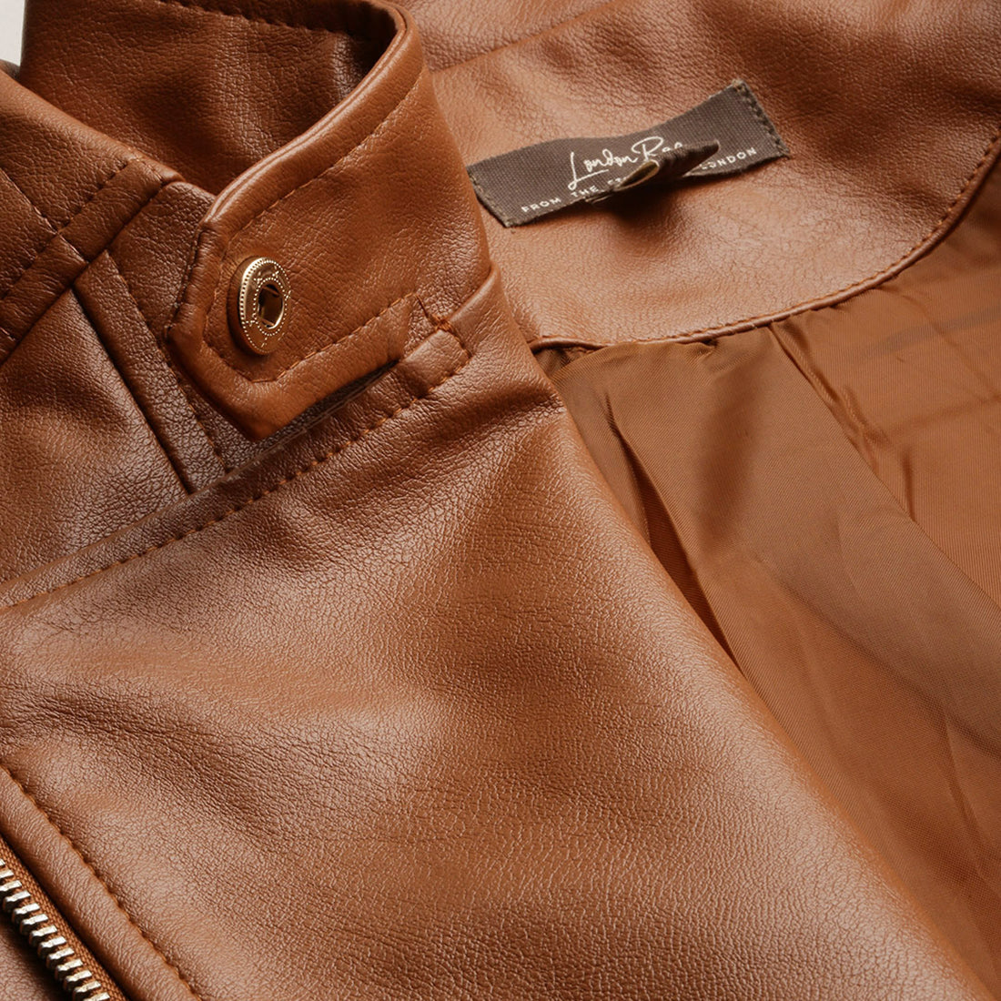 pu biker jacket#color_brown