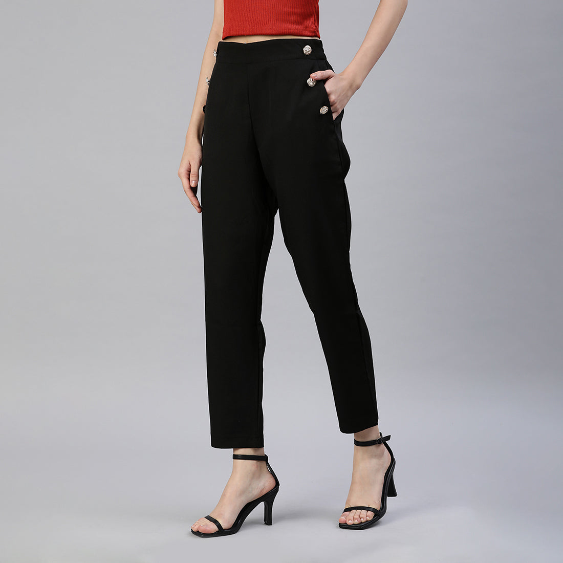 semi casual straight pants#color_black
