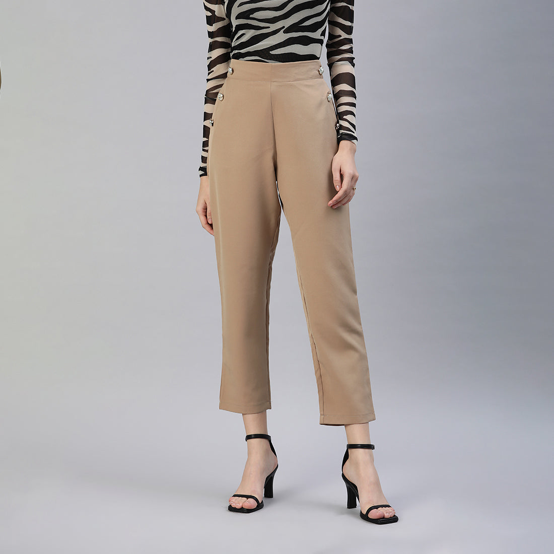 semi casual straight pants#color_camel