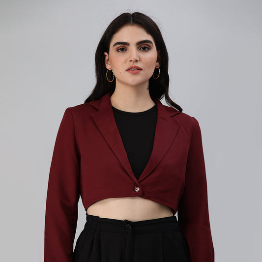 cropped tailored blazer#color_burgundy
