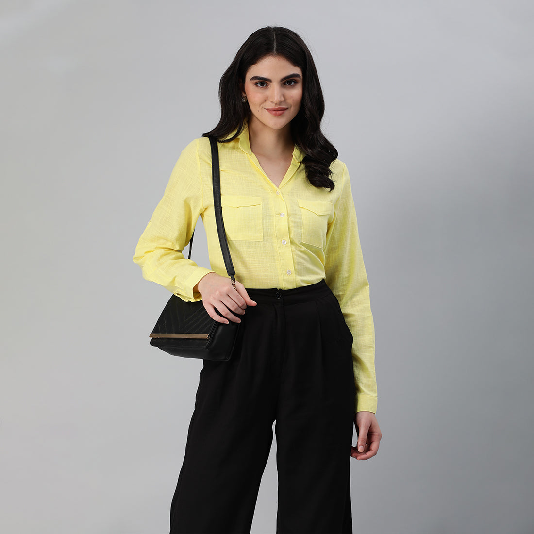 Woven Pocket Detail Shirt In Yellow