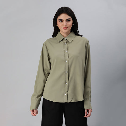 basic long sleeved collared shirt#color_olive