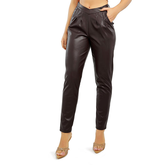 Chocolate Pleated PU Pants