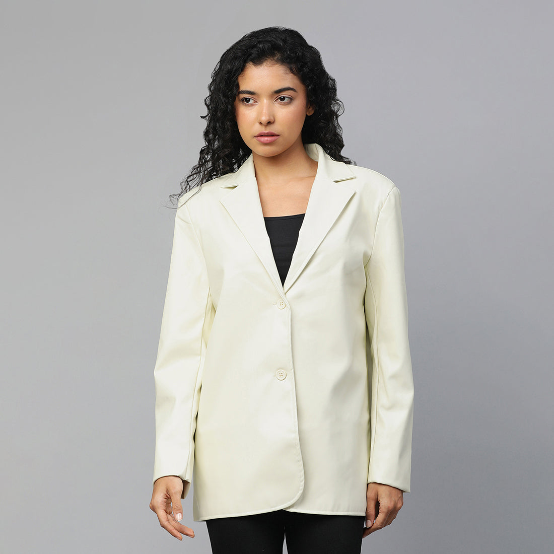 Cream Basic Button Down Blazer