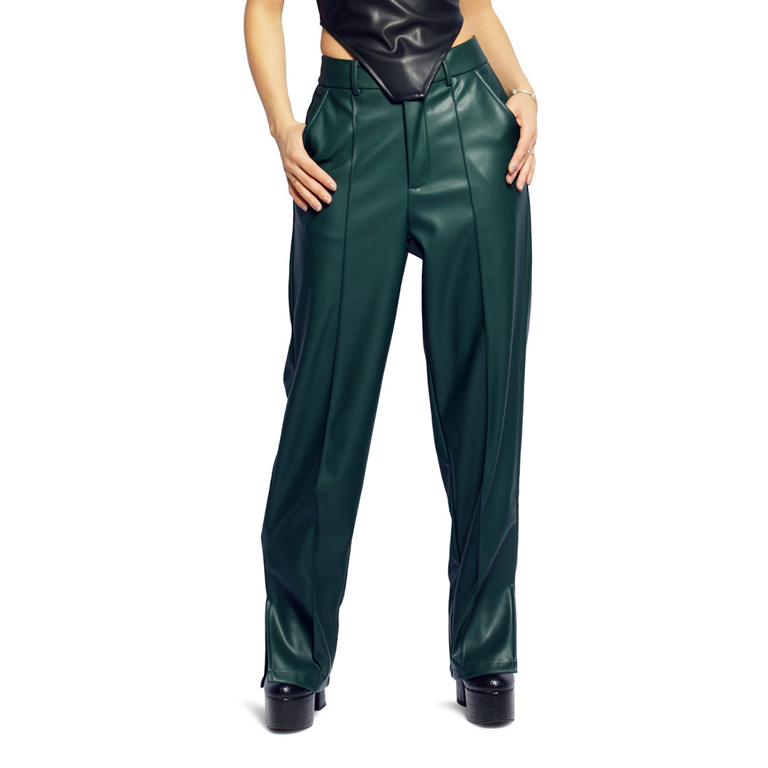Green Ladies Straight Trouser
