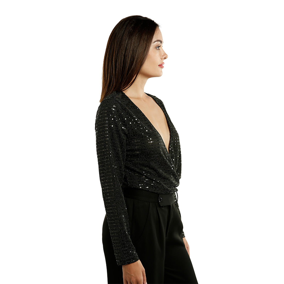 Wrap Around Bodysuit In Black