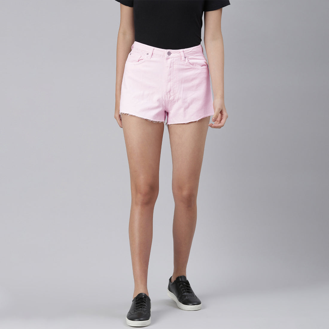 Pink Jeans High Waist Raw Hem Shorts