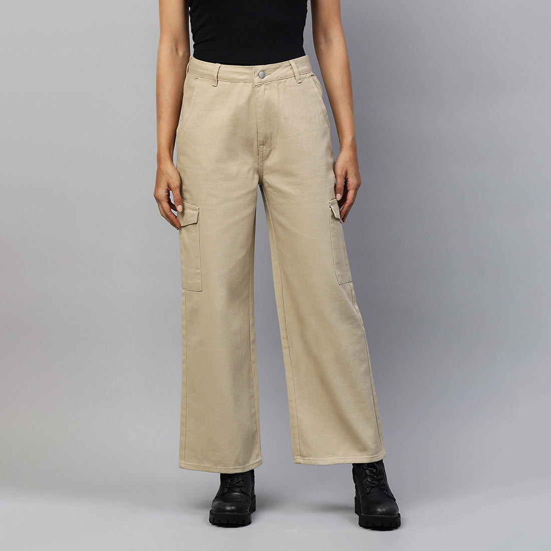 high waist cargo pocket pants#color_camel