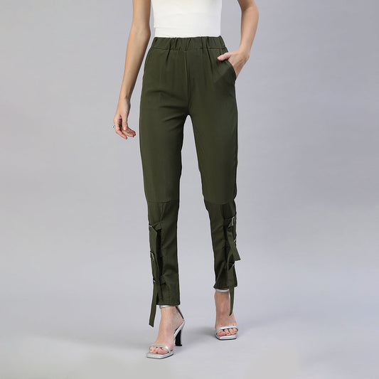 Buckle Hem Joggers Pants In Green