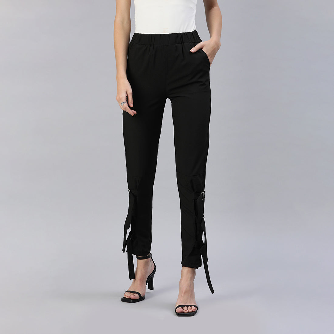 Buckle Hem Joggers Pants In Black
