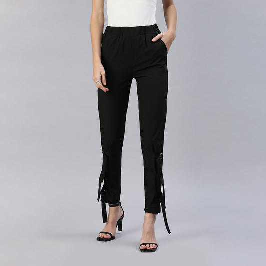 Buckle Hem Joggers Pants In Black