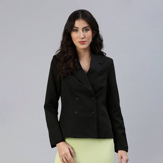 Buttoned Lapel Blazer In Black