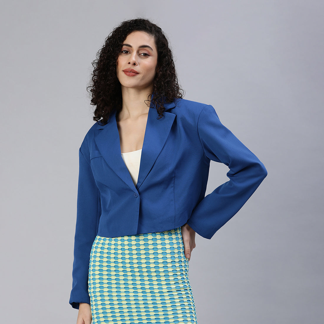 Cropped Half Oversized Blazer In Blue