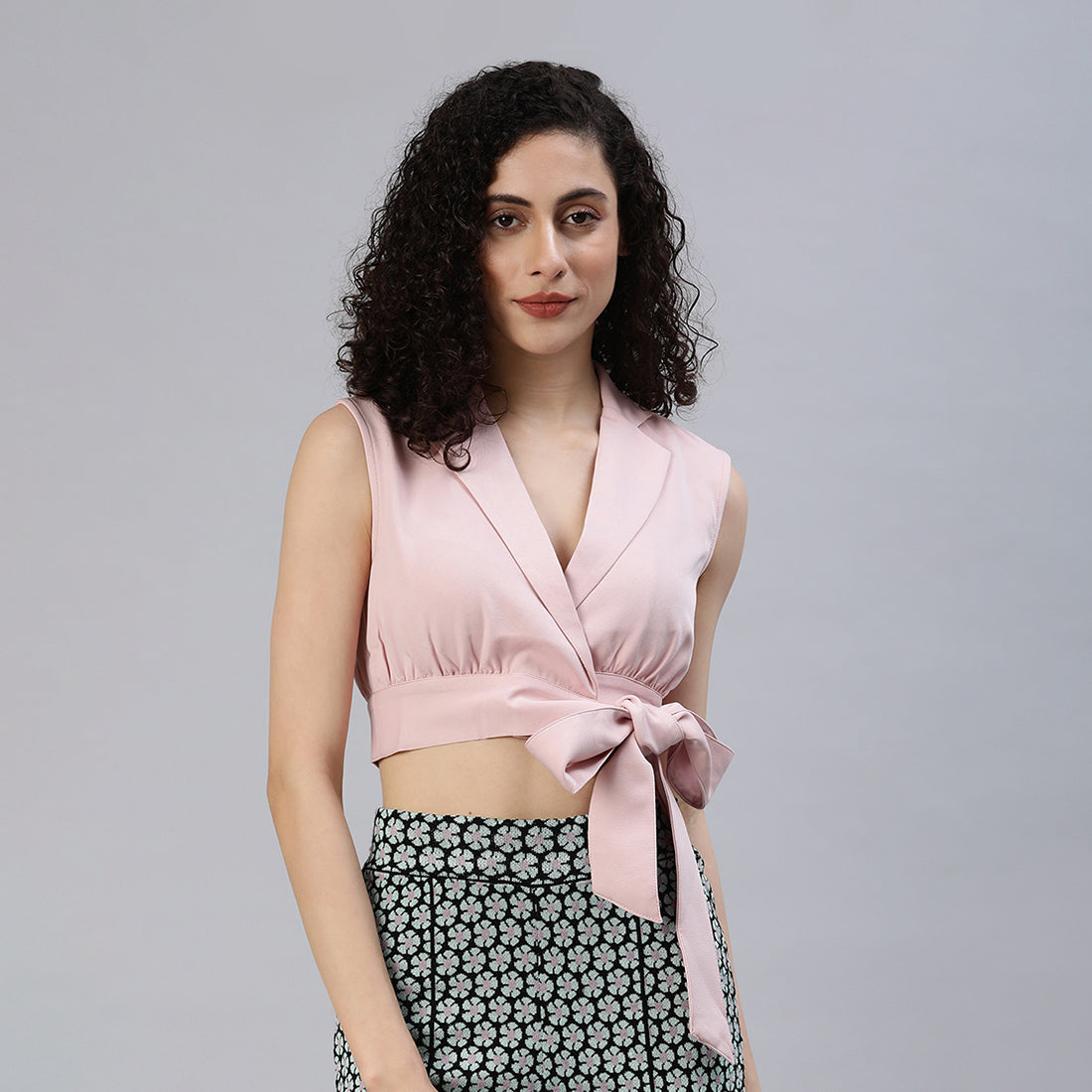 Knot Detail Lapel Blouse In Pink