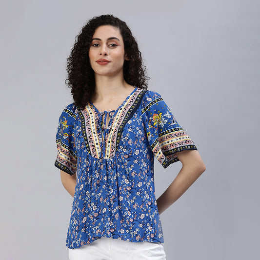 Boho Women's Top In Dark Blue