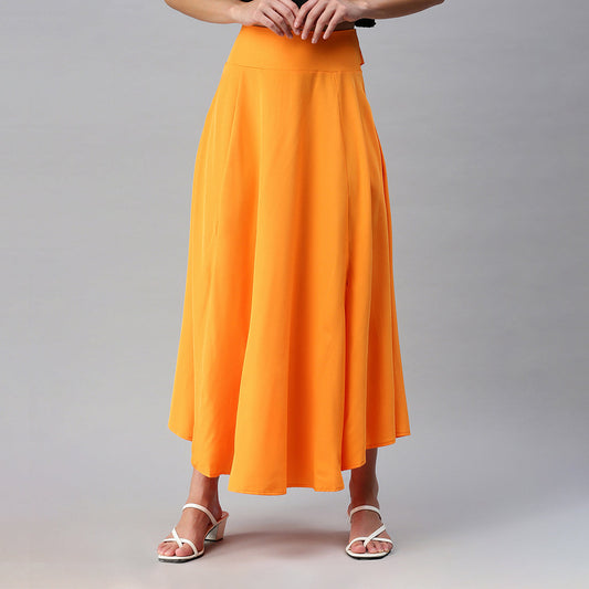 bow detail slit long skirt#color_orange