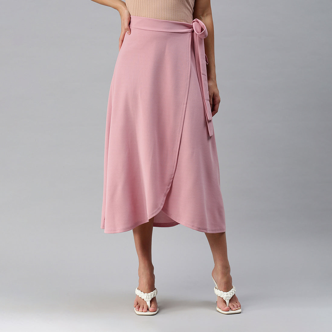 wrap style long maxi skirt#color_pink