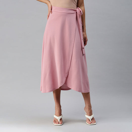 wrap style long maxi skirt#color_pink