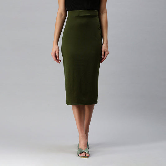 knitted long tube skirt#color_olive