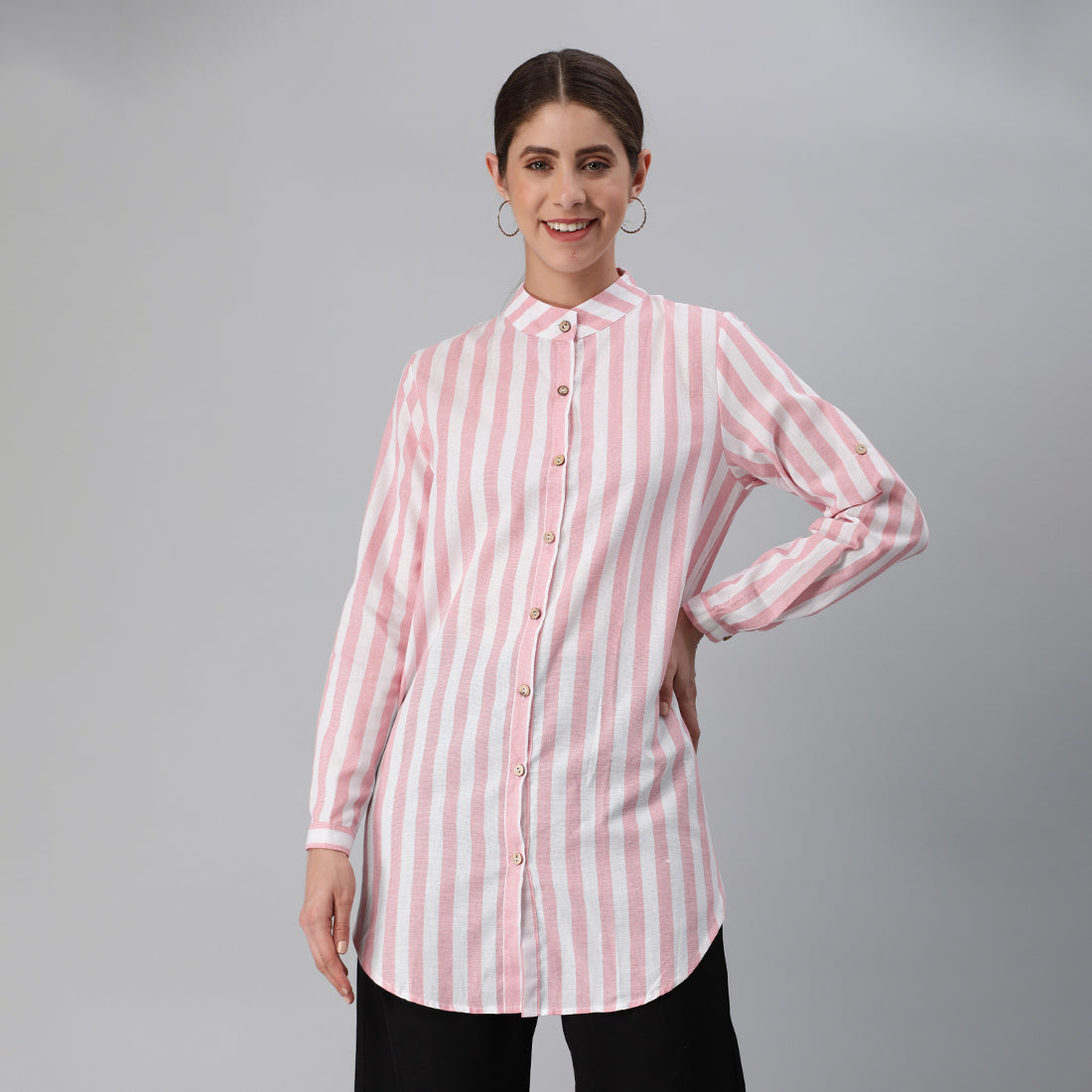 striped long sleeve shirt#color_pink