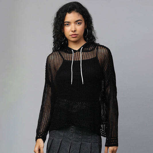 knitted hoodie#color_black