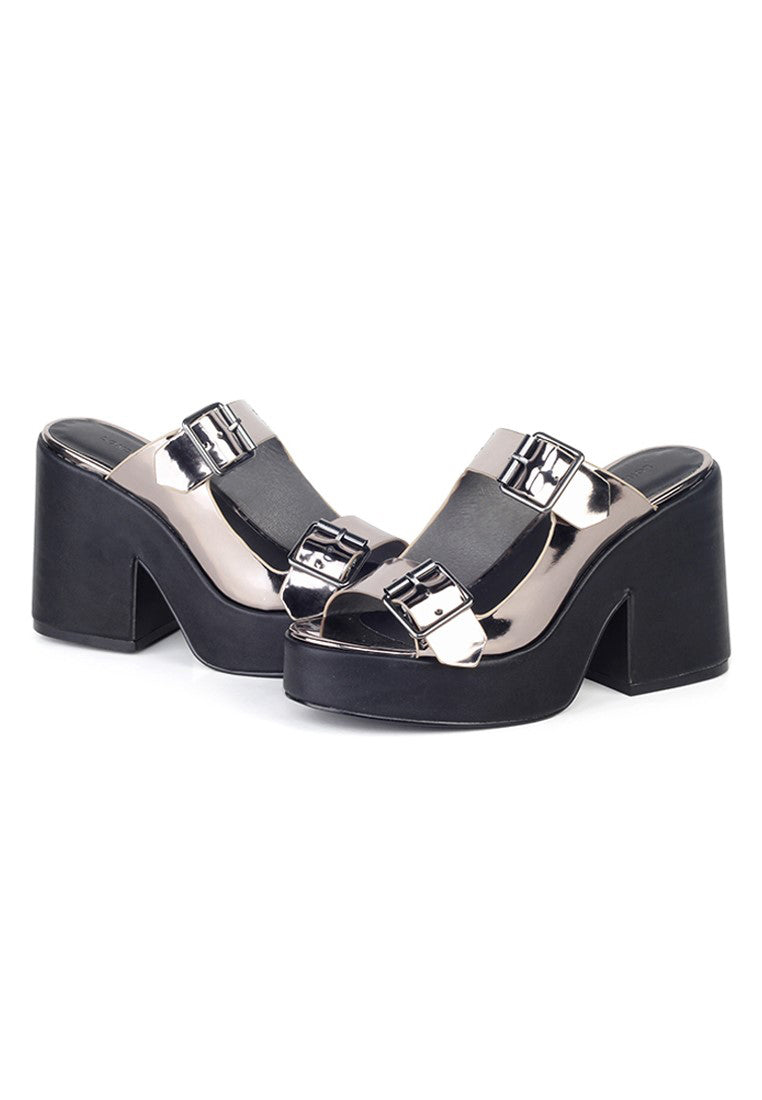 Pewter Strap Wedge Sandals - Silver