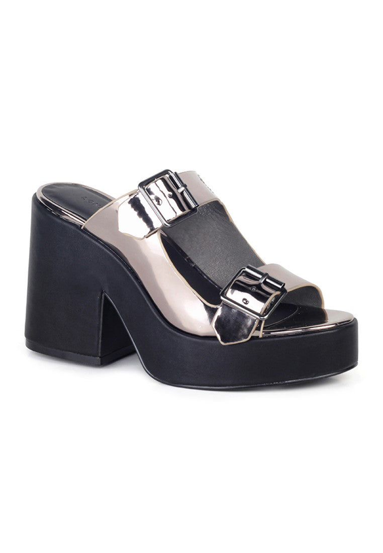 Pewter Strap Wedge Sandals - Silver