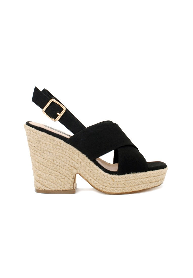 Black Mid Heels Cross Ankle Strap - Black