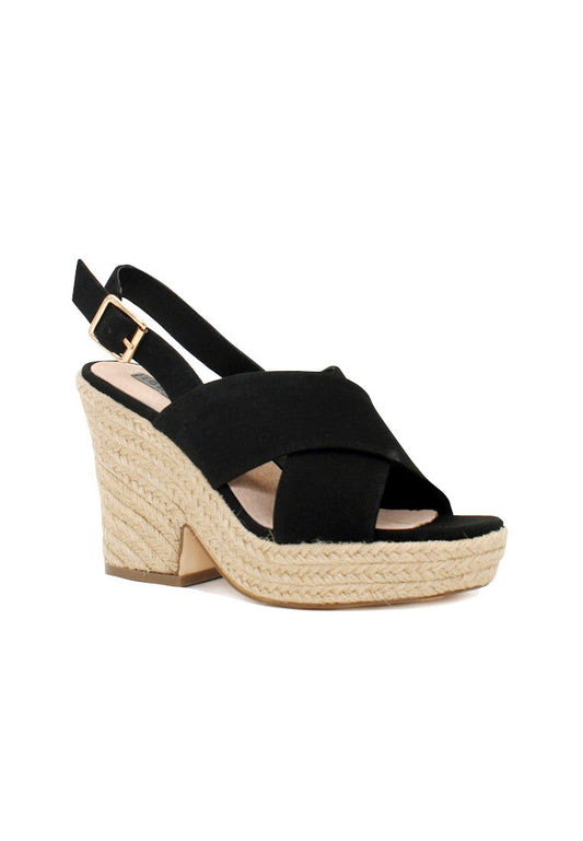 Black Mid Heels Cross Ankle Strap - Black