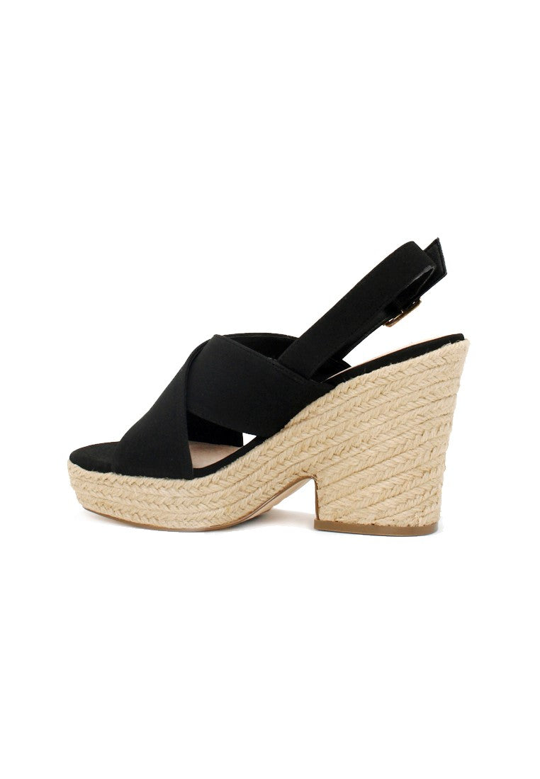 Black Mid Heels Cross Ankle Strap - Black