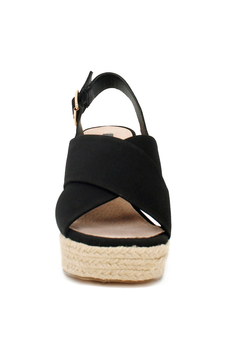 Black Mid Heels Cross Ankle Strap - Black