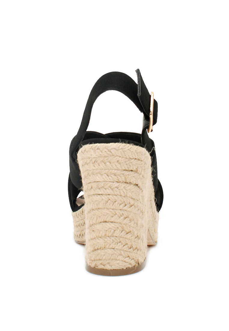 Black Mid Heels Cross Ankle Strap - Black