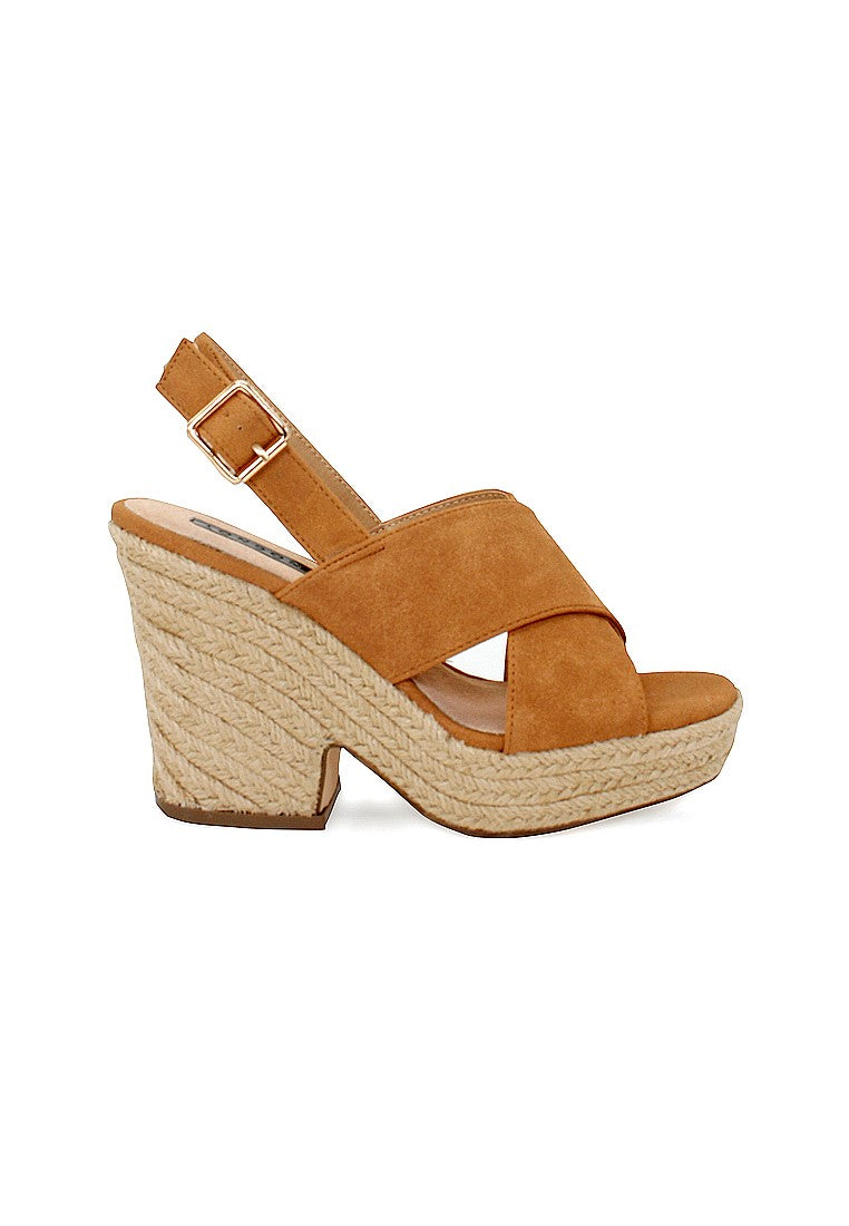 Tan Mid Heels Cross Ankle Strap - Tan