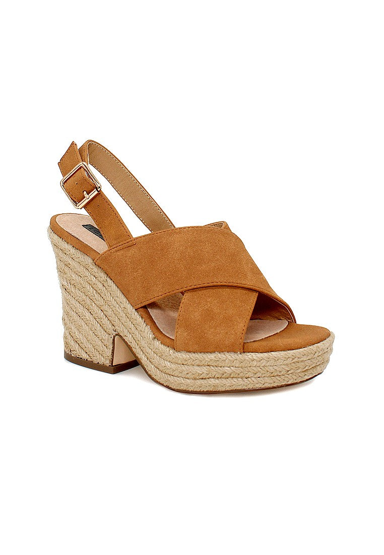Tan Mid Heels Cross Ankle Strap