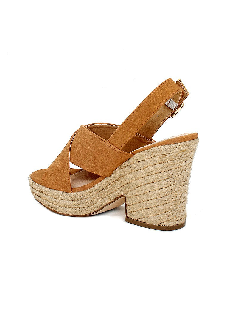 Tan Mid Heels Cross Ankle Strap - Tan