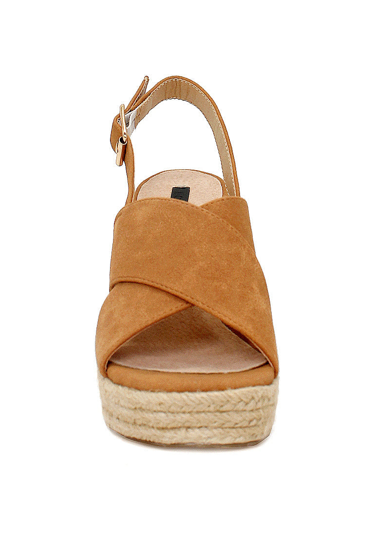 Tan Mid Heels Cross Ankle Strap - Tan