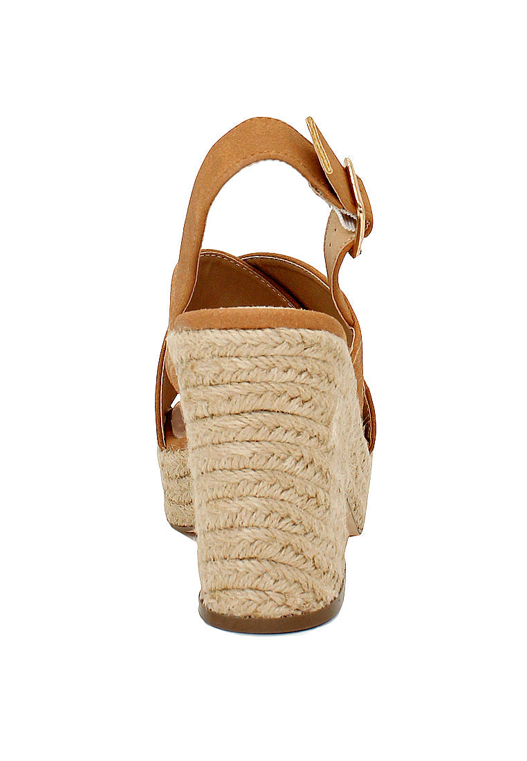 Tan Mid Heels Cross Ankle Strap - Tan