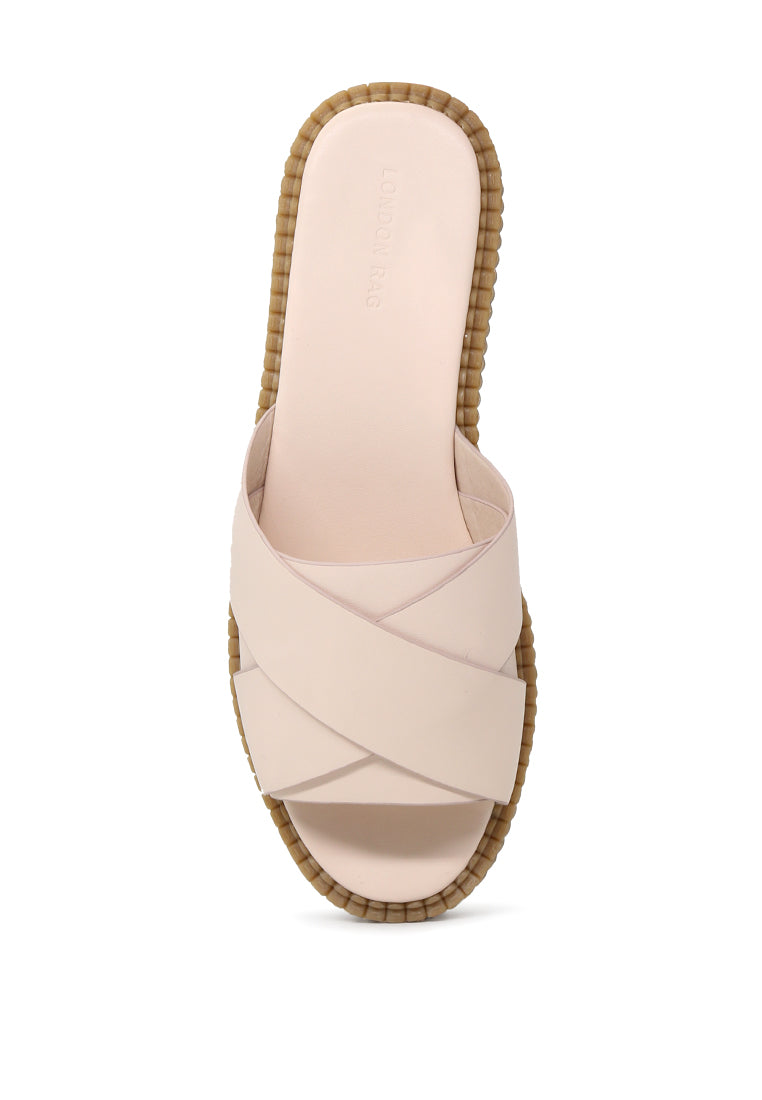 Nude Color Platform Heel Sandals - Beige