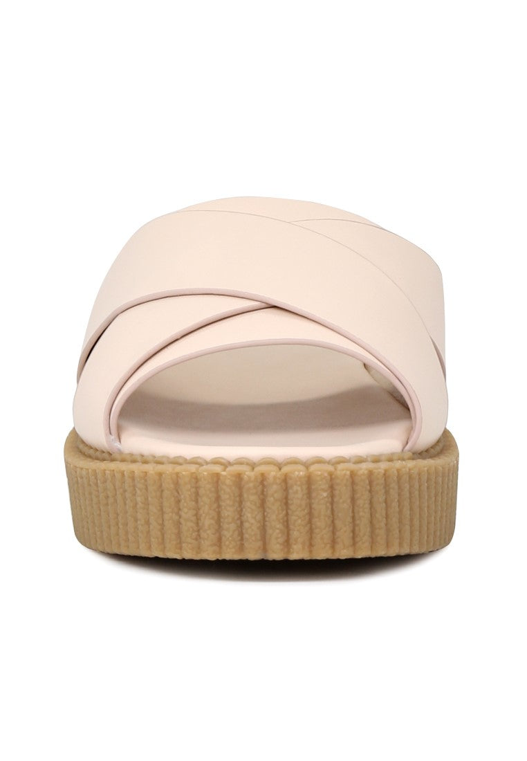 Nude Color Platform Heel Sandals - Beige