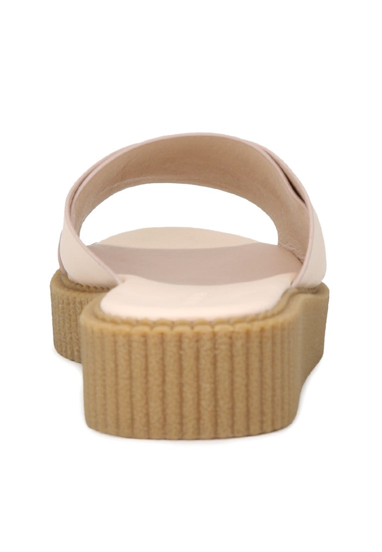 Nude Color Platform Heel Sandals - Beige
